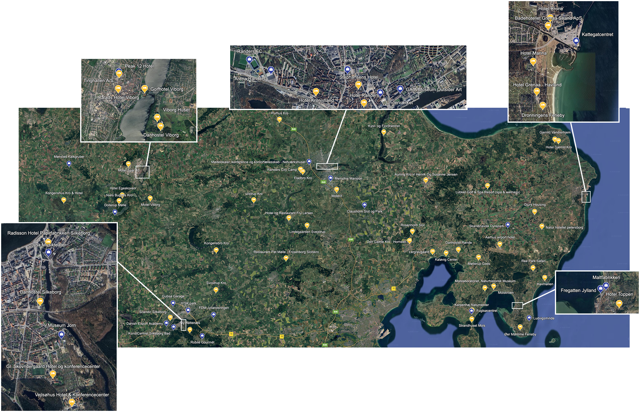 Kortet viser et udvalg af de aktører som vurderes at have potentiale ift. international mødeturisme