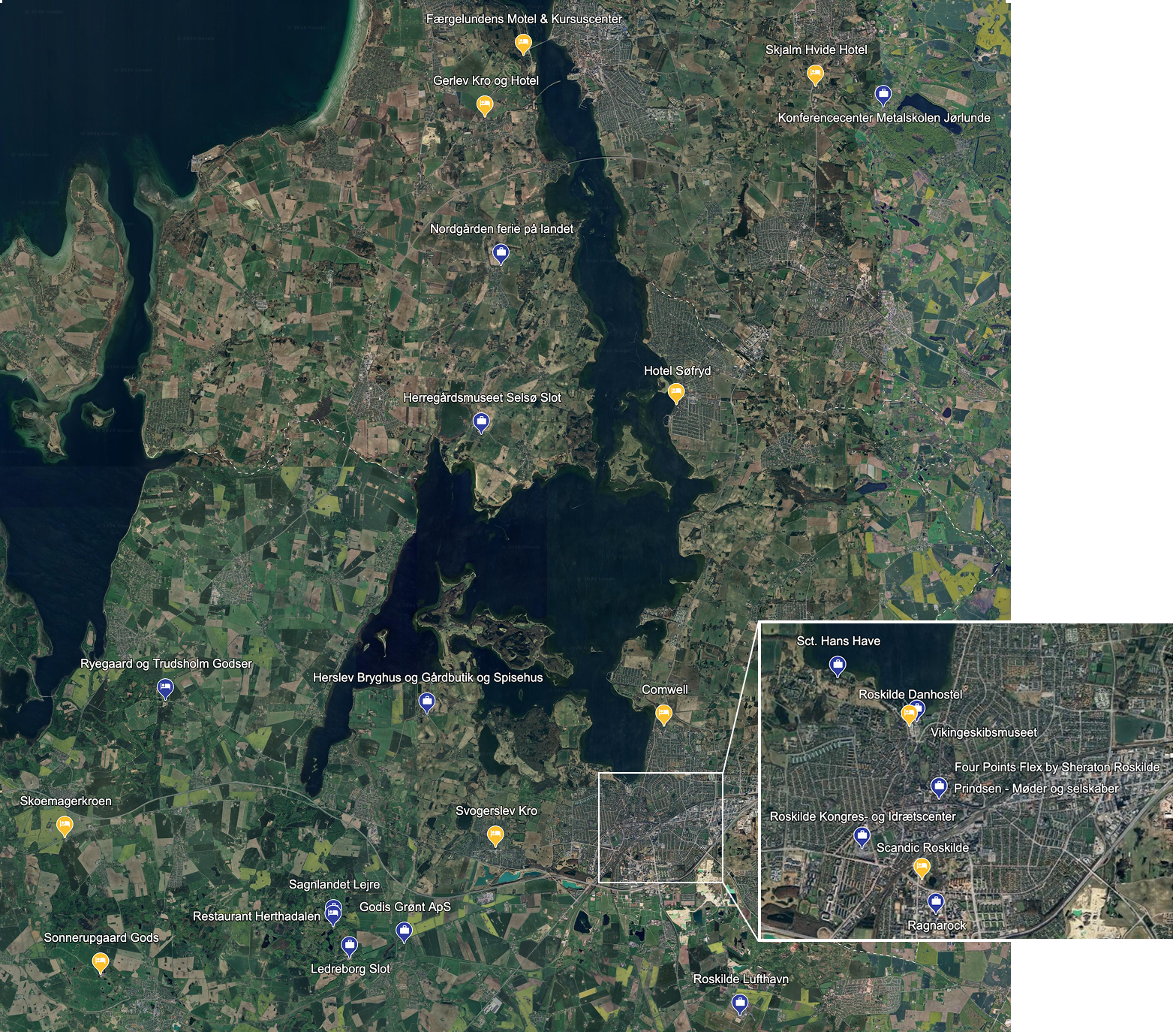 Kortet viser et udvalg af de aktører som vurderes at have potentiale ift. international mødeturisme
