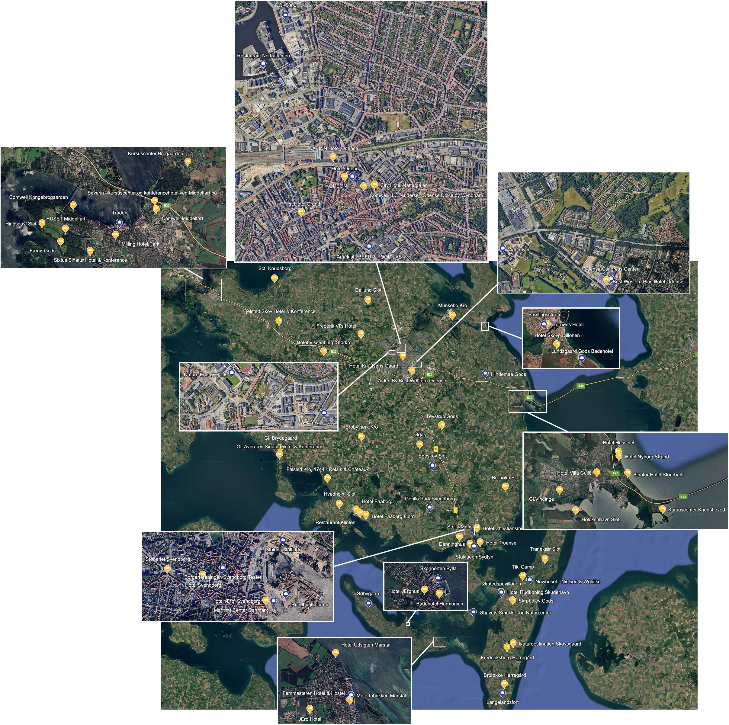 Kortet viser et udvalg af de aktører som vurderes at have potentiale ift. international mødeturisme