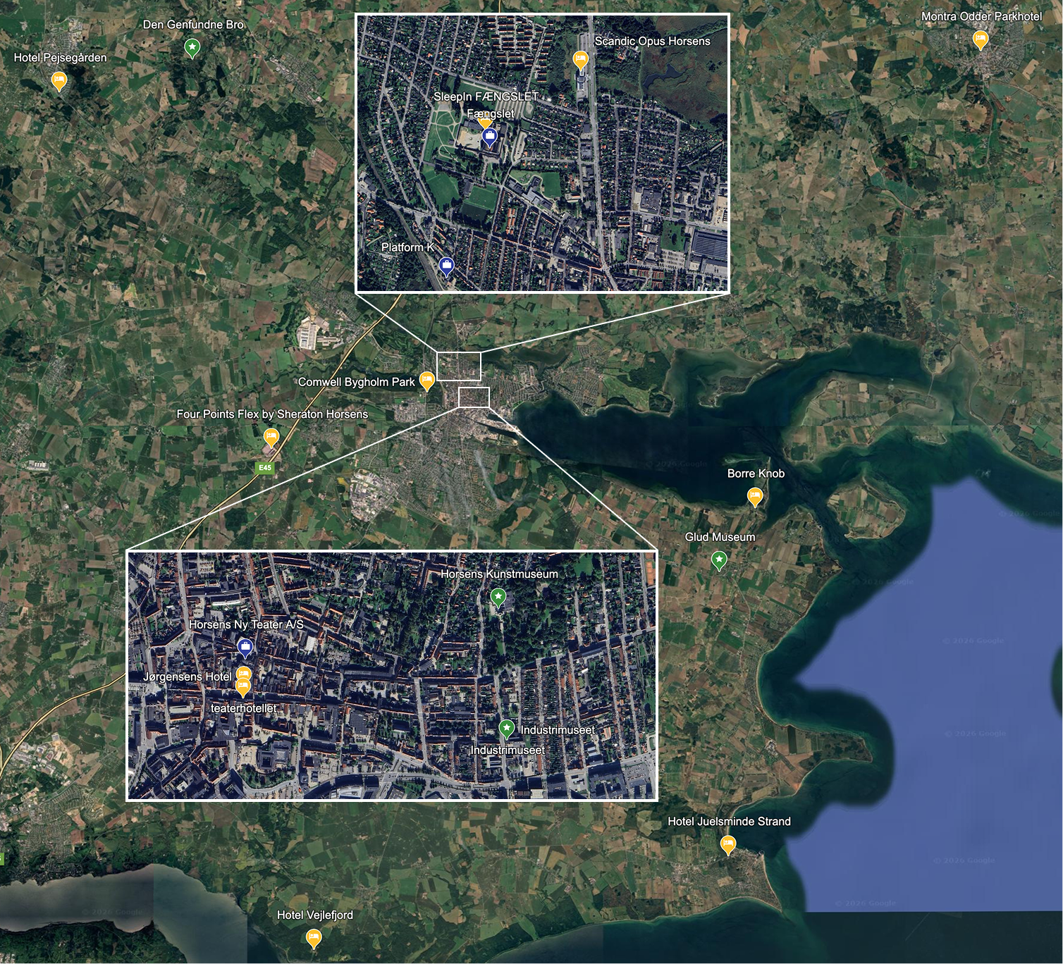 Kortet viser et udvalg af de aktører som vurderes at have potentiale ift. international mødeturisme
