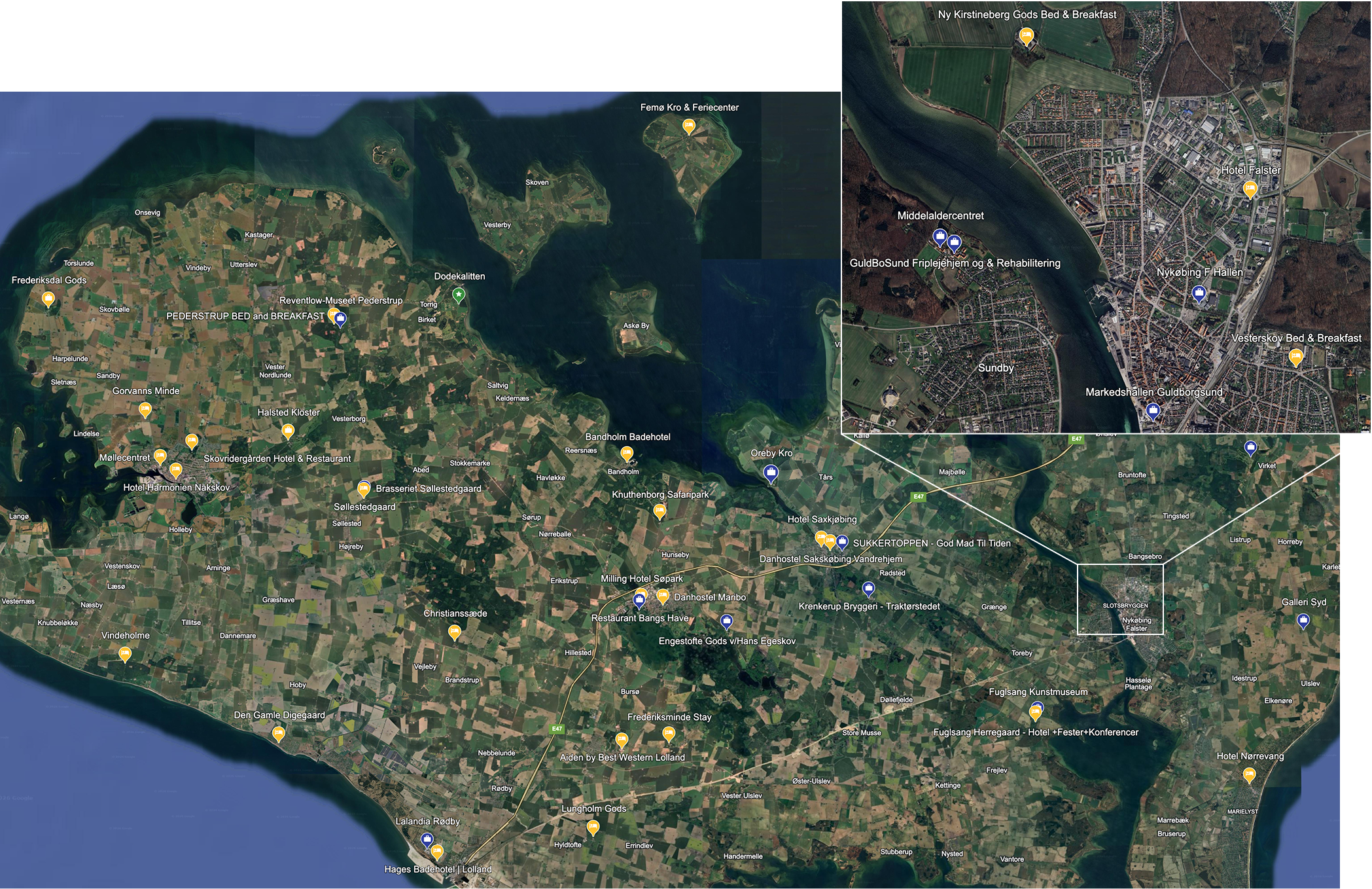 Kortet viser et udvalg af de aktører som vurderes at have potentiale ift. international mødeturisme