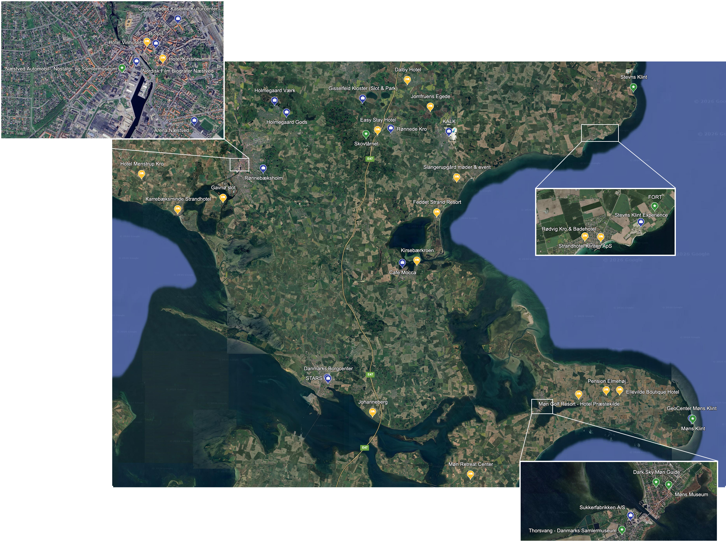 Kortet viser et udvalg af de aktører som vurderes at have potentiale ift. international mødeturisme