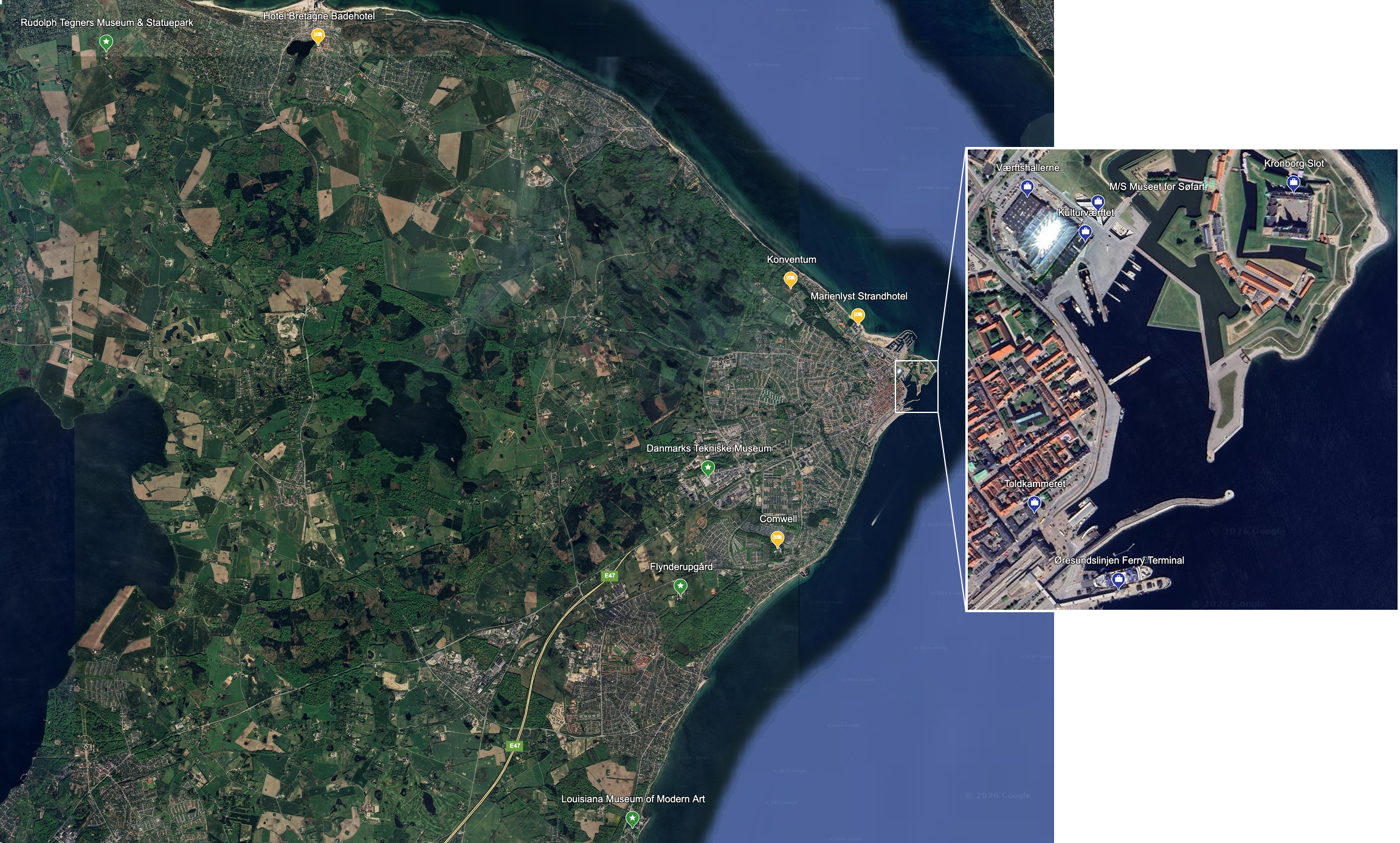 Kortet viser et udvalg af de aktører som vurderes at have potentiale ift. international mødeturisme